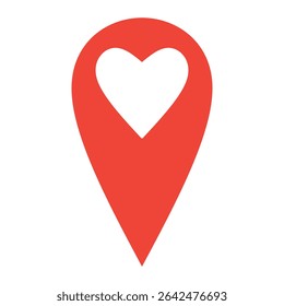 A minimalist icon combining a location pin with a heart symbol inside. This vector-style design represents the concept of favorite places, romantic destinations, or meaningful locations.