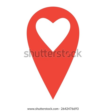 A minimalist icon combining a location pin with a heart symbol inside. This vector-style design represents the concept of favorite places, romantic destinations, or meaningful locations.