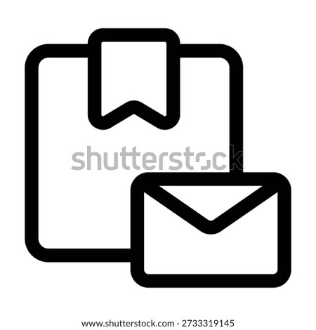 Minimalist icon composition featuring a folder with a bookmark or tab alongside a closed envelope. This graphic illustrates document management, postal services, mail handling, and the administrative side of shipping and correspondence.