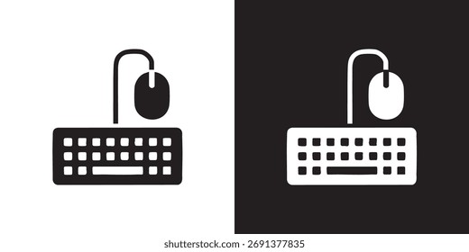 Minimalist Icon of Computer Keyboard and Mouse Connected by Cable