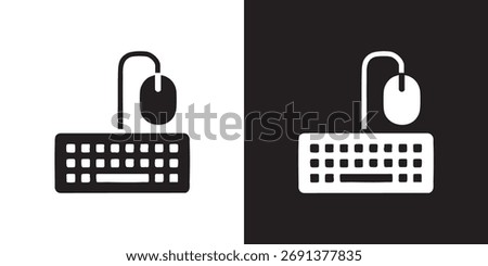 Minimalist Icon of Computer Keyboard and Mouse Connected by Cable