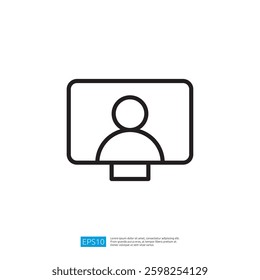 Minimalist Icon of a Computer Screen Displaying a Person for Virtual Meeting and Online Communication