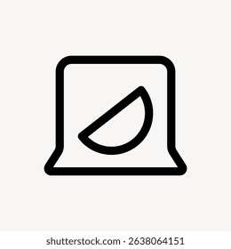 Minimalist icon of a condom package with a simple line design. Black and white, clean and straightforward. Condom icon for safe sex awareness and education. User interface icon vector.