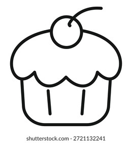 Minimalistische Ikone eines Cupcakes mit Kirsche, einfaches Design mit dicker Kontur