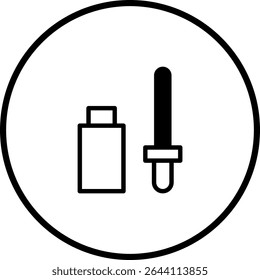 Minimalist icon depicting beauty serum bottle with dropper within a circular border