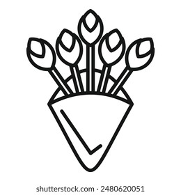 Minimalist icon depicting a bouquet of flowers being held by someone