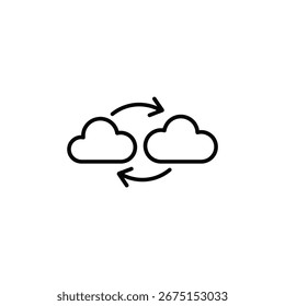 Um ícone minimalista representando a sincronização em nuvem, ideal para ilustrar os conceitos de transferência de dados, conectividade e computação em nuvem em um estilo limpo e moderno.