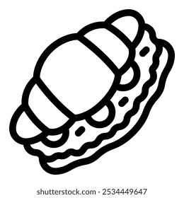 Minimalist icon depicting a croissant filled with ham and salad, evoking a quick and tasty lunch break