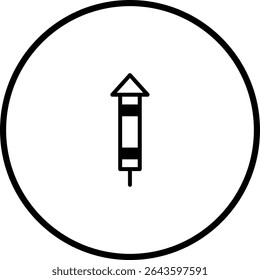 Minimalist Icon Depicting a Firework Rocket within a Circular Frame for Design Projects