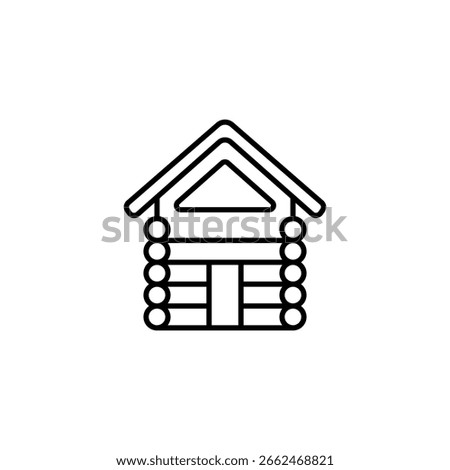 Minimalist Icon Depicting A Rustic Log Cabin With Simple Details
