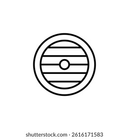 Minimalist Icon Depicting a Shield with Horizontal Bands and Center Boss