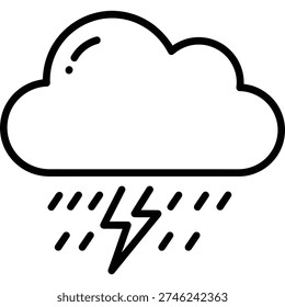 A minimalist icon depicting a storm cloud with a lightning bolt striking down, symbolizing a thunderstorm or severe weather conditions.