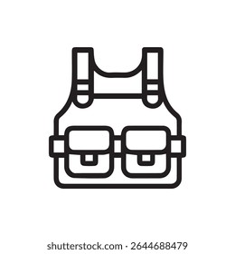 A minimalist icon depicting a tactical vest symbolizing protection and security ideal for uniform design or safety gear illustration needs.