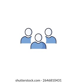  Um ícone minimalista representando três figuras humanas simples, simbolizando um grupo, equipe, comunidade ou reunião social.