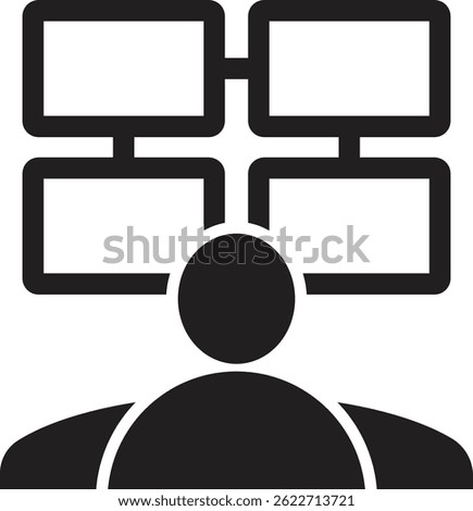 Minimalist Icon Depicting User Interaction with Multi-Screen Digital Interface
