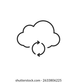 The minimalist icon depicts a cloud with circular arrows, symbolizing data synchronization and cloud storage, essential for seamless information management and optimal accessibility across devices