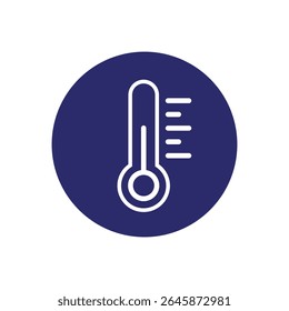 A minimalist icon design features a white thermometer against a solid, deep blue circular background. 