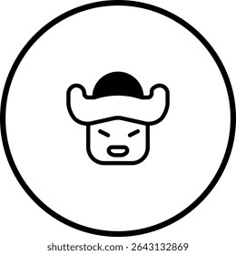 Minimalist icon design featuring an asian man's face within a circular border