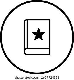 A minimalist icon design featuring a book with a star inside a circle frame