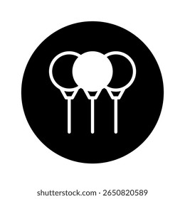 Minimalist icon design featuring three stylized balloons within a black circular frame creates a clean and modern aesthetic