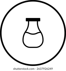 Minimalist icon design of a jar with curved shape and thick outline inside circle