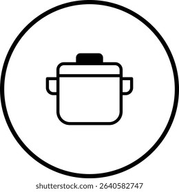 Minimalist icon design showcasing a cooking pot with a lid in a circular frame
