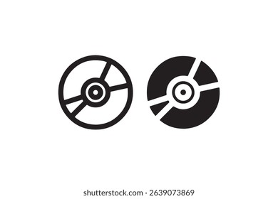 Minimalist icon design of two compact discs with stylish cutouts.