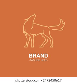 Minimalist icon designed with lines forming a wolf with its head raised in a howling pose. It is ideal for brands in the fields of adventure, sports and fitness, wildlife conservation, apparel etc.