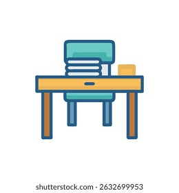 Minimalist icon of a desk and chair setup