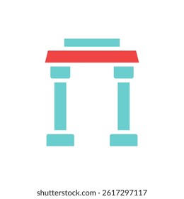 A minimalist icon displaying an archway structure with geometric shapes, suggesting a gate or portal in a simple, modern design.