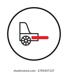 A minimalist icon displaying a forklift in a circular frame. The image is rendered in black and white with red accents, creating a clean, modern design. Ideal for use in logistics, transportation,