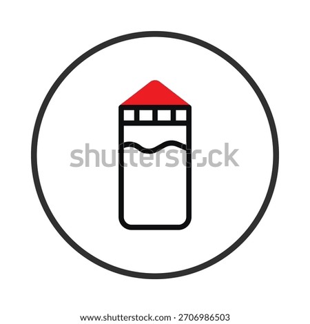 A minimalist icon displaying a sleeping bag shape inside a circle, stylized with a red cap, representing camping, travel, or outdoor adventures. The symbol conveys the idea of rest and preparation