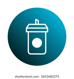 Minimalist icon of a disposable drink cup showcasing freshness and beverages product drink refreshment with simplistic design and vibrant teal color