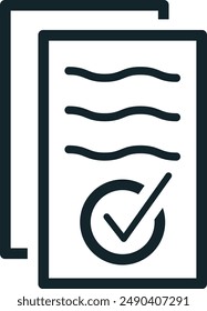 Minimalist icon of document being approved with check mark symbol