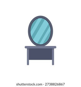 Minimalist icon of a dressing table with oval mirror standing on wooden legs, furniture for bedroom interior design