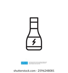 Minimalist Icon of an Energy Drink Bottle with a Lightning Symbol Representing Power and Refreshment in a Simple Outline Design