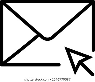 A minimalist icon of an envelope with a mouse cursor, symbolizing email sending, digital messaging, or online communication.