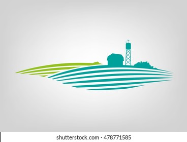 A minimalist icon of a farmland in green flat tones. Editable Clip Art.