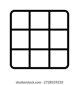 Un icono minimalista con una cuadrícula de 3x3 dentro de un marco cuadrado redondeado. Diseño de interfaz de usuario de icono de línea única para niños y juguetes.