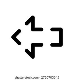 Ein minimalistisches Symbol mit schwarzen Pfeilen, die in alle Richtungen zeigen, auf sauberem, weißem Hintergrund, ideal für den Einsatz in digitalen Schnittstellen und Designprojekten.