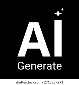 Icono minimalista de “AI Generar” con una tipografía en blanco sobre un fondo negro con un sutil acento brillante, diseñado para la marca de tecnología, herramientas de automatización e interfaces de IA generativo