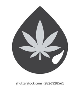 Minimalist icon featuring a cannabis leaf inside a dark liquid drop. Perfect for branding related to CBD oil, hemp extract, wellness products, and natural health.