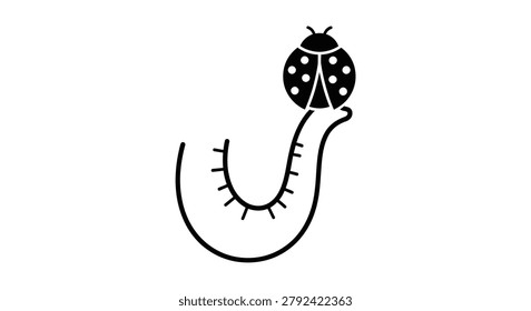 Minimalist icon featuring a delicate ladybug on a powerful horn shape, contrasting nature's fragility with strength, suitable for organic and wildlife branding.