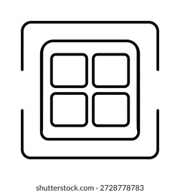 Minimalist icon featuring a four square grid design within a square outline