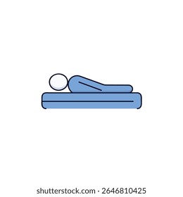 Ícone minimalista com uma figura humana deitada de frente para baixo sobre uma superfície plana, simbolizando massagem.
