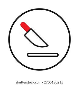 Minimalist icon featuring a knife and a cutting board, conveying culinary preparation. Perfect for illustrating cooking, gastronomy, professional chef services, or simple instructions. Its clean,