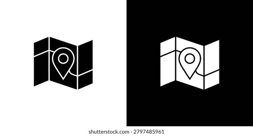 Minimalist icon featuring a map pin on a stylish folded map design perfect for travel and navigation themes