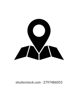 Minimalist icon featuring a map pin resting on a location marker with a simple silhouette design for navigation or travel use