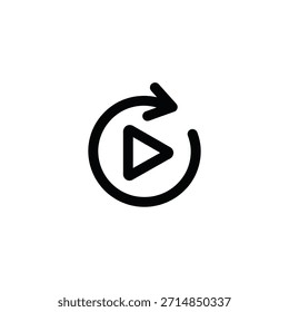 Ícone minimalista com um botão de reprodução dentro de uma seta circular em loop.