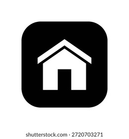 Eine minimalistische Ikone mit einem stilisierten Haus auf schwarzem, abgerundetem, quadratischem Hintergrund mit weißem Interieur vor einfarbigem, weißem Hintergrund.